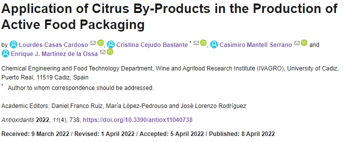 Application of Citrus By-Products in the Production of Active Food Packaging