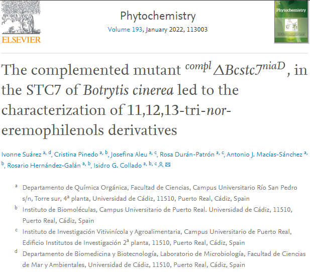 The complemented mutant complΔBcstc7niaD, in the STC7 of Botrytis cinerea led to the characterization of 11,12,13-tri-nor-eremophilenols derivatives