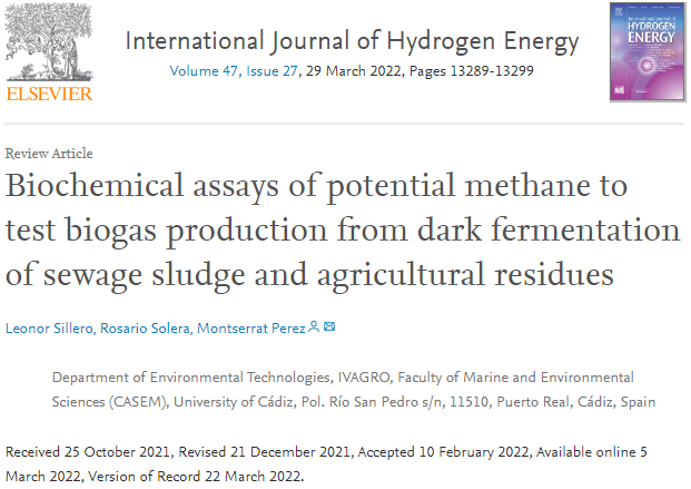 Biochemical assays of potential methane to test biogas production from dark fermentation of sewage sludge and agricultural residues