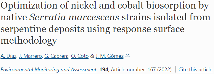 Optimization of nickel and cobalt biosorption by native Serratia marcescens strains isolated from serpentine deposits using response surface methodology