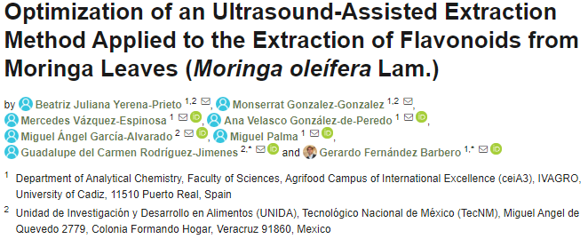Optimization of an Ultrasound-Assisted Extraction Method Applied to the Extraction of Flavonoids from Moringa Leaves (Moringa oleífera Lam.)