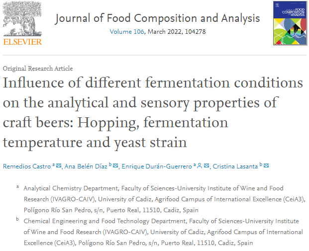 Influence of different fermentation conditions on the analytical and sensory properties of craft beers: Hopping, fermentation temperature and yeast strain