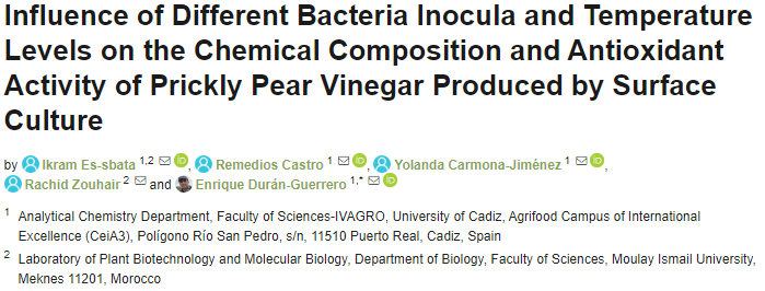 Influence of Different Bacteria Inocula and Temperature Levels on the Chemical Composition and Antioxidant Activity of Prickly Pear Vinegar Produced by Surface Culture