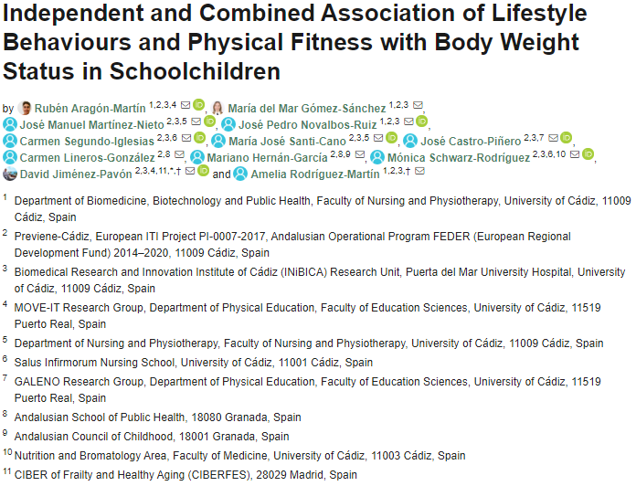 Independent and Combined Association of Lifestyle Behaviours and Physical Fitness with Body Weight Status in Schoolchildren