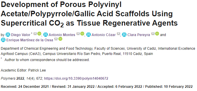 Development of Porous Polyvinyl Acetate/Polypyrrole/Gallic Acid Scaffolds Using Supercritical CO2 as Tissue Regenerative Agents