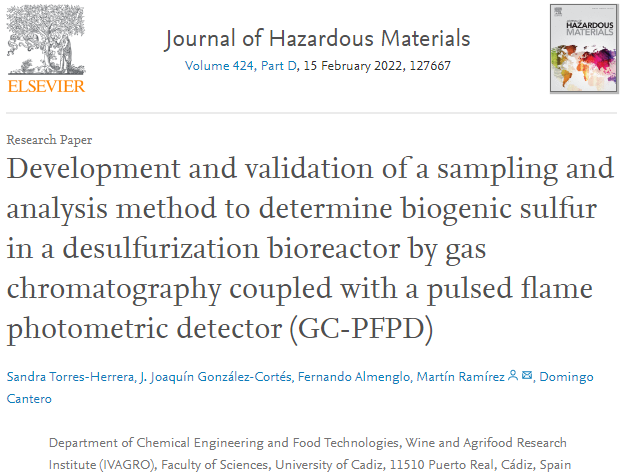 Development and validation of a sampling and analysis method to determine biogenic sulfur in a desulfurization bioreactor by gas chromatography coupled with a pulsed flame photometric detector (GC-PFPD)