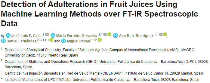 Detection of Adulterations in Fruit Juices Using Machine Learning Methods over FT-IR Spectroscopic Data