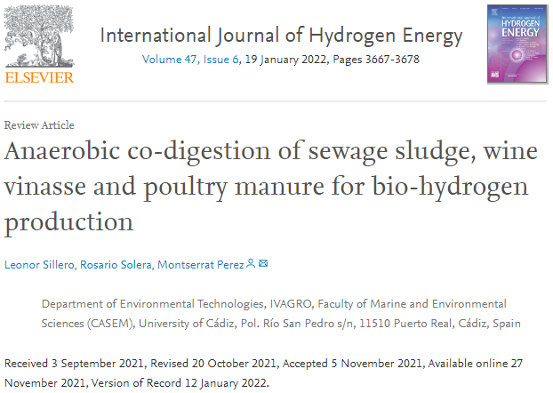 Anaerobic co-digestion of sewage sludge, wine vinasse and poultry manure for bio-hydrogen production